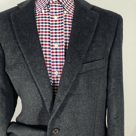 Claiborne Mens Sport Coat Two Button Flannel Wool Silk Cashmere Charcoal BLK 44L - Picture 3 of 14